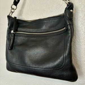 Coach Pebbled Leather Poppy Perri Hippie Hobo Shoulder Bag Black Silver